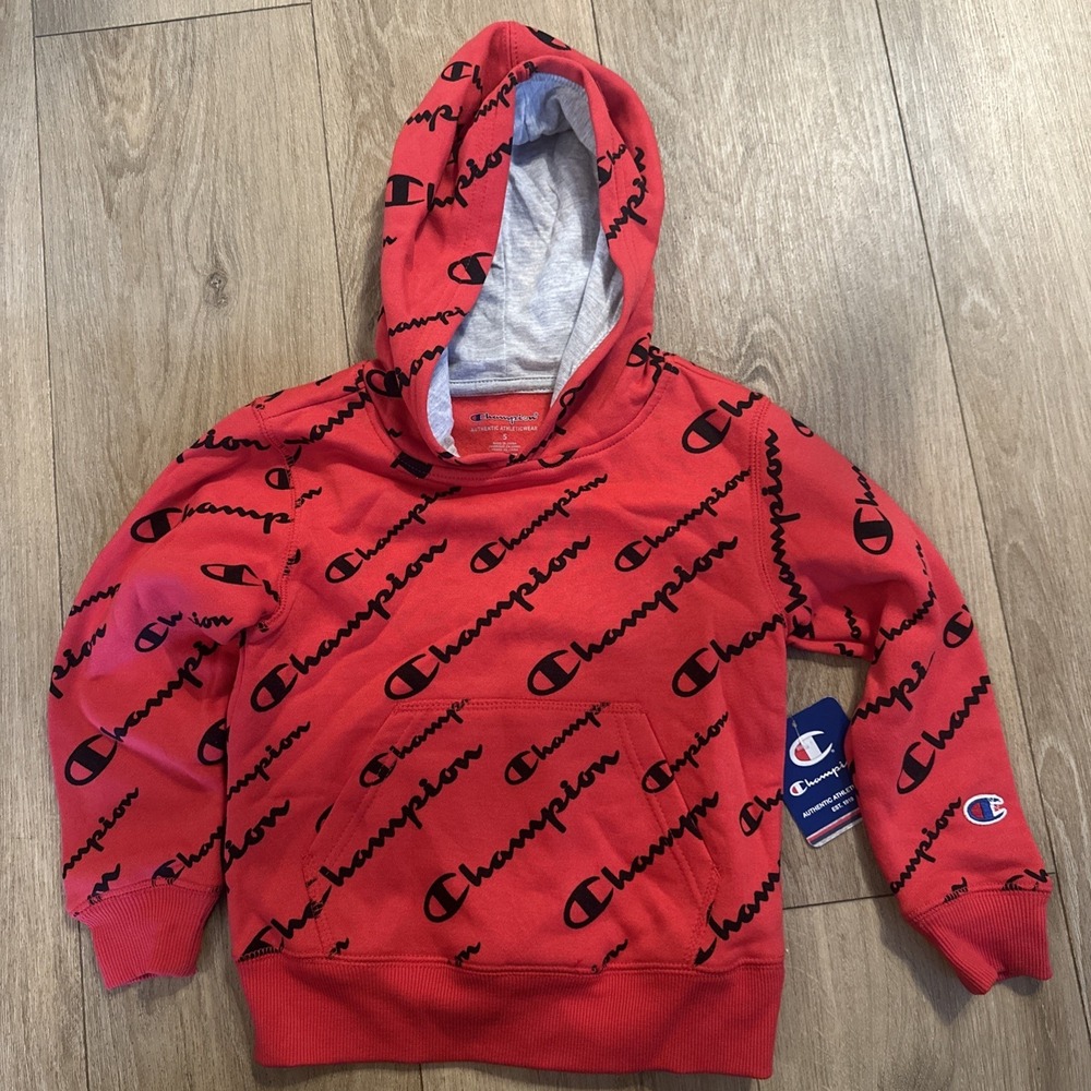 Champion Boys‎ 5 Script Fleece Pullover Hoodie Red Logo Sports NWT